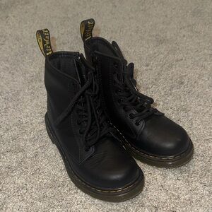 Dr. Martens Black Leather Lace-Up Ankle Boots with Yellow Stitching